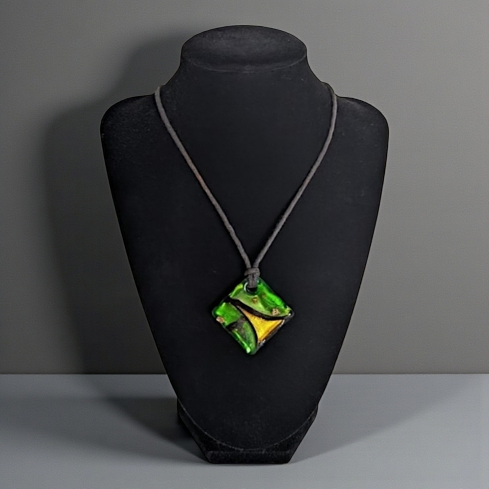 Dichroic Green Gold Glass Vintage Pendant